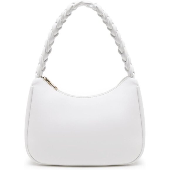 Women Braid White Imported Polyester Pu Leather Zipper Closure Mini Tote Handbag - Picture 1 of 7